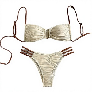 Traje de Baño Bikini Woying 2025 de Verano, Hecho a Mano, Bicolor, Sexy, con Cordones, Transpirable, 100% Poliéster, para Mujer, Estilo Tres Puntos, para la Playa - Product Image 3