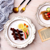 Assiettes à dîner en céramique de style palais, vintage, baroque français, gaufrées, vaisselle européenne, assiettes à dîner de style occidental, assiettes à soupe