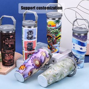 Custom logo 20oz 30oz Insulated Leak Resistant Water Bottle Double Wall Stainless Steel 30 oz Flip <b>Straw</b> Tumbler <b>with</b> Handle - Product Image 5
