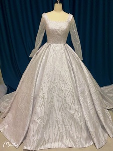 Vestido de <span class=keywords><strong>Novia</strong></span> NDB10493, Vestido de <span class=keywords><strong>Novia</strong></span> de Manga Larga con Cuello Rectangular, <span class=keywords><strong>Falda</strong></span> de Encaje de Lujo - Product Image 5