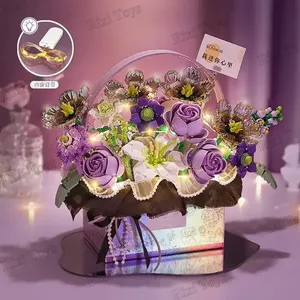 <span class=keywords><strong>LOZ</strong></span> 1951/1952 Nuevo Modelo de Ramo de Rosas Rosadas, Flor Púrpura Luminiscente, Cesta, Juguetes de Navidad para Niñas, Regalo, Sets de Bloques de Construcción - Product Image 5