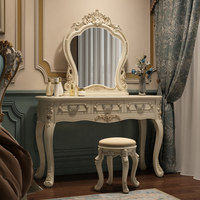 Table de maquillage en bois éclairée par LED de style européen, blanche, luxueuse, rétro, avec miroir