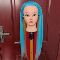 Tête de formation en cosmétologie synthétique bon marché, tête de mannequin d'entraînement factice de cheveux synthétiques, mannequin d'entraînement coloré de cheveux synthétiques