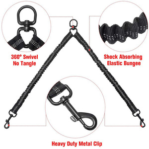 Adjustable Reflective Two Hook Pet Dog Dual <b>Double</b> <b>Ended</b> <b>Leads</b> No Tangles Coupler 360 Degree Swivel Anti-tangle <b>Double</b> Dog Leash - Product Image 4