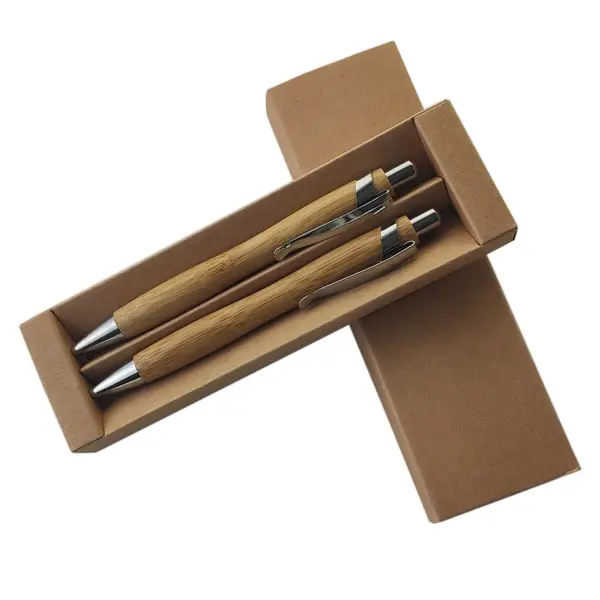 2022 Low Moq High Quality eco friendly bamboo wood pen set with customized engraving logo for promotion