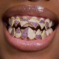 Accessoires très demandés : Grillz dentaires personnalisés Hip Hop, style Iced Out, en forme de cœur, pour appareils dentaires et bijoux corporels