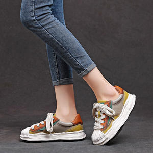 Femmes 2022 printemps nouveau rétro papa baskets décontracté sport Fitness marche chaussures tête orteil dissolution conception peau de vache plate-forme supérieure - Product Image 5