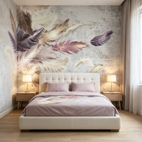 Pastellfarbene Schwebende Feder Wandbild Schlafzimmer Hotel Dekoration Vintage Rissige Hellgraue Beton-Tapete 3D Heim-Tapete