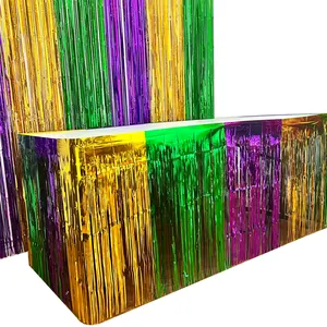 Conjunto de cortinas de mesa e cortina metálica para carnaval, decoração de mardi gras 2024, conjunto de saias para lembrancinhas e lembrancinhas