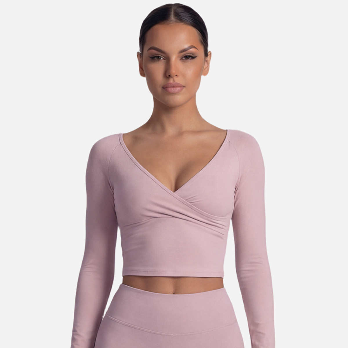 2026 New Long-sleeved Yoga Wear for Women Short Cross-V-neck Sporty Long-sleeved Ballet-style High-end Yoga Top