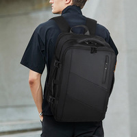 Tas Ransel PU Logo Kustom untuk Perjalanan, Tas Bisnis Pria, Tas Ransel Laptop Travel Kapasitas Besar yang Dapat Diperluas Dengan USB