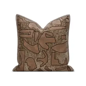 AIBUZHIJIA bordado funda de cojín de lujo 45x45 marrón patrón geométrico funda de almohada