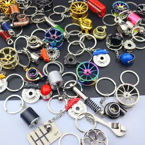 Xe Turbo Keychain kim loại Phụ tùng xe Móc chìa khóa hộp số Keychain bán buôn Shift bánh xe trung tâm phanh đĩa giữ chìa khóa cho cậu bé bạn bè