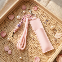 Porte-clés porte-rouge à lèvres en similicuir, pochette de rangement pour baume à lèvres avec dragonne, sac de maquillage portable, breloque