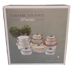 Số lượng lớn bán buôn bộ đồ ăn gốm bát canh với nắp 3 cái đặt hộ gia đình sứ nồi súp - Product Image 3
