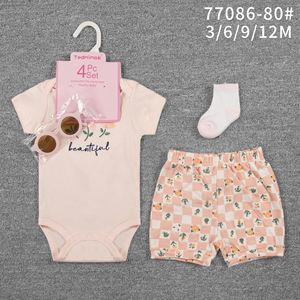 Conjunto <span class=keywords><strong>de</strong></span> Ropa <span class=keywords><strong>de</strong></span> Verano para Bebé <span class=keywords><strong>de</strong></span> 4 Piezas, 0-12 Meses, Estilo Europeo Americano, Bodys <span class=keywords><strong>de</strong></span> Algodón, Pantalones Cortos, Gafas <span class=keywords><strong>de</strong></span> Sol, Calcetines, Estampado Animal/Floral - Product Image 4