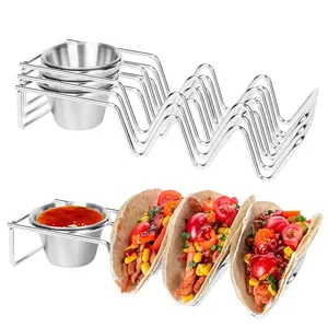 Yeni meksika rulo raf Burrito patates cipsi raf Taco tutucu paslanmaz çelik çatal bıçak standı ile meksika gözleme raf Salsa fincan