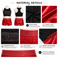 Conjunto de Top Deportivo para Animadoras, Personalizado en Negro y Rojo Metálico con Logotipo de Bloques de Diamantes de Imitación, Pantalones Cortos Racerback, Conjunto de Práctica para Animadoras