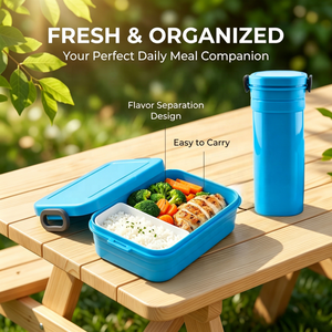 Ensemble boîte bento et bouteille à double boucle scellée sans BPA - Contenant repas micro-ondable anti-fuite avec compartiment intérieur amovible - Product Image 5