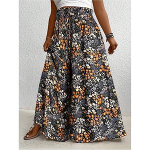 Pantalon palazzo fluide grande taille pour femme, motif floral, taille haute, jambe large, style bohème, pour les vacances d'été et les croisières - Product Image 3