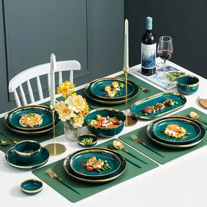 Juego de vajilla de cerámica para restaurante y <span class=keywords><strong>Hotel</strong></span>, platos de lujo verdes para comida, ensalada, sopa, Bol, plato y cuencos - Product Image 4