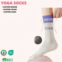 Chaussettes d'équipage antidérapantes personnalisées pour femmes Chaussettes de sport de yoga en coton tricoté multicolore pour Pilates Fitness Automne-Manchette jetable