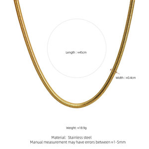 สร้อยคอแฟชั่นสแตนเลสสตีล 316L ชุบทอง 14K 18K แบบโซ่แบนลายก้างปลาและลายงู สำหรับผู้หญิงและผู้ชาย ขายส่ง - Product Image 6