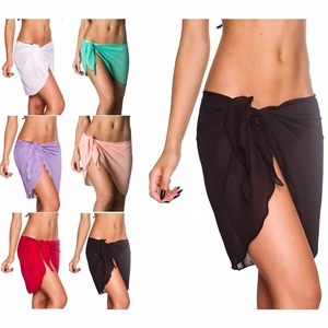 Nouveau femmes court Sarong robe portefeuille crème solaire châle paréo jupe en mousseline de soie plage couvrir maillots de bain - Product Image 1