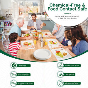 Piring kertas sekali pakai Biodegradable tugas berat mudah terurai dibuat Bagasse tahan air tahan lemak aman untuk pesta Salad - Product Image 5