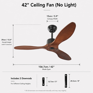 Ventilador de Techo de 42 Pulgadas sin Luz, Aspas de Madera Sólida, 3 Aspas, Motor DC Silencioso, Control Remoto, Estilo Mid-Century para el Hogar - Product Image 6