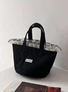 Bolso Tote de Lona con Ribete de Encaje para Mujer, Gran Capacidad, Estilo Ins, Bolso de Maternidad, Bolso de Compras Portátil con Asas - Product Image 5