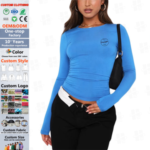 Vente en gros de hauts courts sexy pour femmes t-shirt slim fit en jersey de mode de haute qualité à manches longues avec logo imprimé personnalisé - Product Image 1