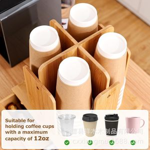 Bamboo Coffee Cup Organizer 4 Compartment Storage Rack With Drawer For <b>Paper</b> Cups And Pods Eco Friendly <b>Kitchen</b> Accessory - Product Image 4