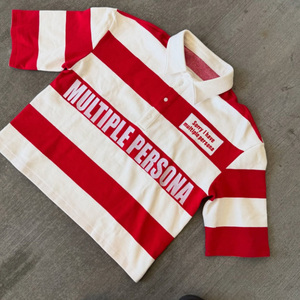 T-shirt Polo Oversize in Morbido Cotone con Patch Ricamata 3D Personalizzata <span class=keywords><strong>a</strong></span> <span class=keywords><strong>Righe</strong></span> Bianche <span class=keywords><strong>e</strong></span> Nere, Vestibilità Ampia <span class=keywords><strong>e</strong></span> Spalle Cadenti - Product Image 6