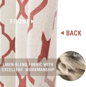Rosso <span class=keywords><strong>su</strong></span> Beige Marocchino Mattonelle di <span class=keywords><strong>Stampa</strong></span> Tende per il Salone Quadrifoglio Lino Misto Lino Tessuto Geometria Reticolo Anelli di Tenuta sulla parte superiore - Product Image 3