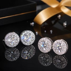 Hip-hop Moissanite <b>Stud</b> 1ct VVS 925 <b>Sterling</b> <b>Silver</b> <b>Silver</b> Plated Trendy Men Women Jewelry Flower Cluster Halo Diamond Earrings - Product Image 1