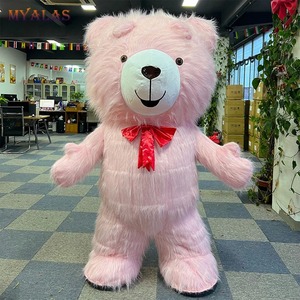 Costume de mascotte d'ours en peluche rose de personnage de dessin animé gonflable adulte unisexe bon marché pour les décorations et les fêtes d'Halloween - Product Image 1