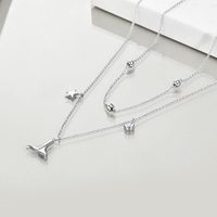 Fine Jewelry Collier pendentif double couche en argent sterling 925 avec zircon étoile sirène