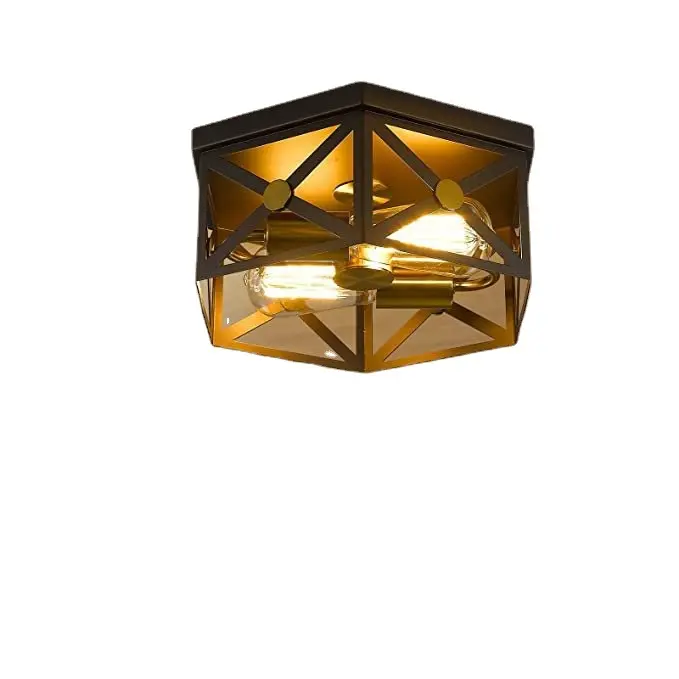 E26 LED Retro Creative Metal Pendant Lamp Hexagon Shape Iron Cage Ceiling Light Iron Chandelier for Dining Room Living Room
