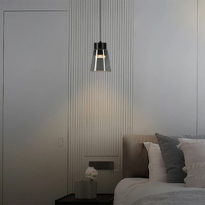 Luminaire suspendu pour îlot de cuisine moderne industriel, abat-jour en <span class=keywords><strong>verre</strong></span> conique gris <span class=keywords><strong>fumé</strong></span>, luminaire en métal et fer, <span class=keywords><strong>lampe</strong></span> suspendue conique fumée - Product Image 5