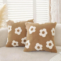 Housse de coussin carrée en coton pelucheux pour canapé, motif floral, décoration intérieure, amovible, broderie, avec fermeture éclair