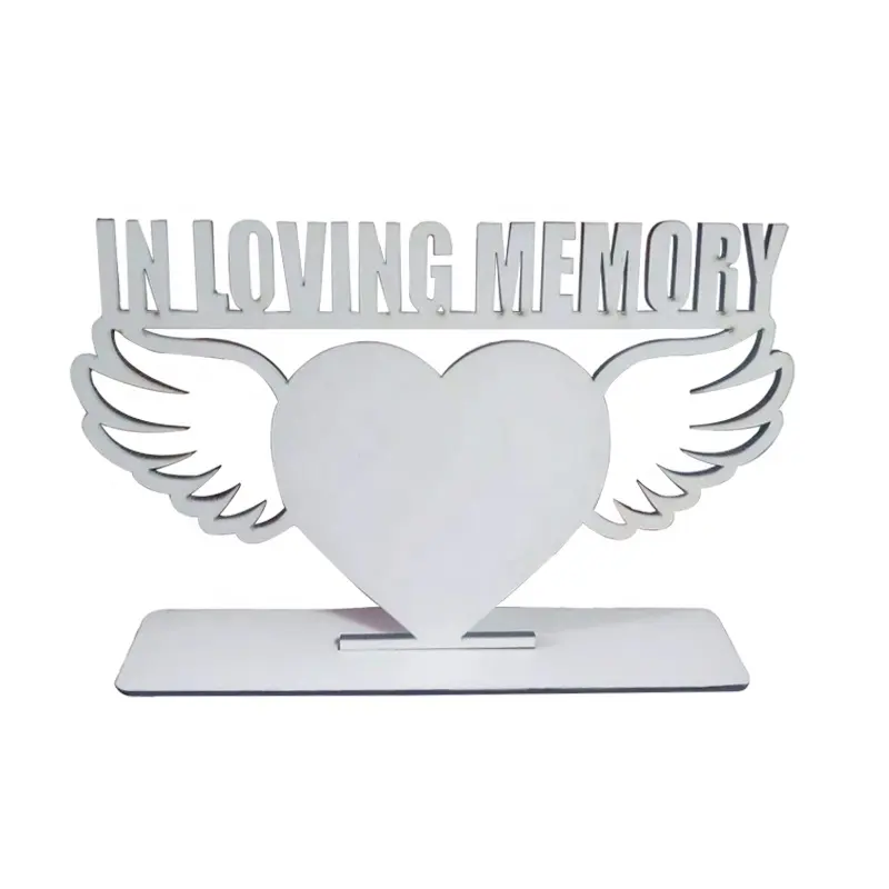 Custom MDF Wooden Heart Wing IN LOVING MEMORY Sublimation Photo wood Frame Blanks
