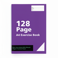 Carnet d'exercices A4 personnalisable OEM d'usine, 128 pages lignées avec marge, pour étudiants, faible MOQ, vente en gros en vrac pour l'Afrique