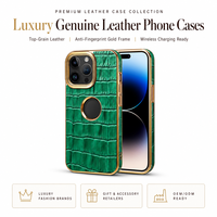 Étui de téléphone en cuir véritable pour iPhone 12 16 tous modèles, cuir de vachette marron avec cadre doré, vintage, luxe, antichoc, anti-chute
