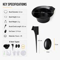 Kit de coloration capillaire professionnel 8 pièces avec bol à teinture, pinceau, protège-oreilles, gants, cape, bonnet de douche et pinces – Fournitures et outils pour salon de coiffure