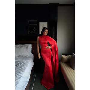 Robe de soirée longue Fleur de grenade avec ceinture, silhouette robe de bal taille empire, taille XS, pour invitée de mariage - Product Image 4