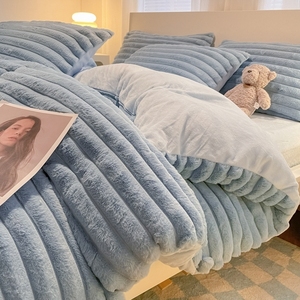 Двусторонний утолщенный пододеяльник из молочного флиса (полиэстер, 200 ТС), зимний комплект постельного белья из четырех предметов для дома и отелей - Product Image 3