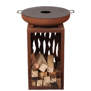 outdoor corten steel cooking wood burning fire place heater patio set with fire pit