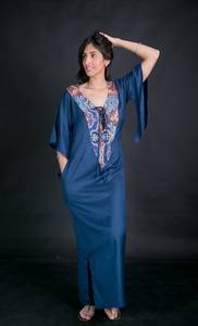 Half Sleeves V-neck Floral Print Bohemian Floor-Length Multi Color <b>Kaftan</b> Casual Women Cotton Dress <b>Beach</b> Wear Handmade Pockets - Product Image 3