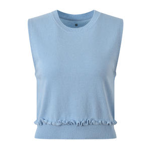 <span class=keywords><strong>Cardigan</strong></span> bleu clair à col rond <span class=keywords><strong>ou</strong></span> <span class=keywords><strong>gilet</strong></span> sans manches pour femmes haut en tricot Stringy Selvedge Lady - Product Image 3